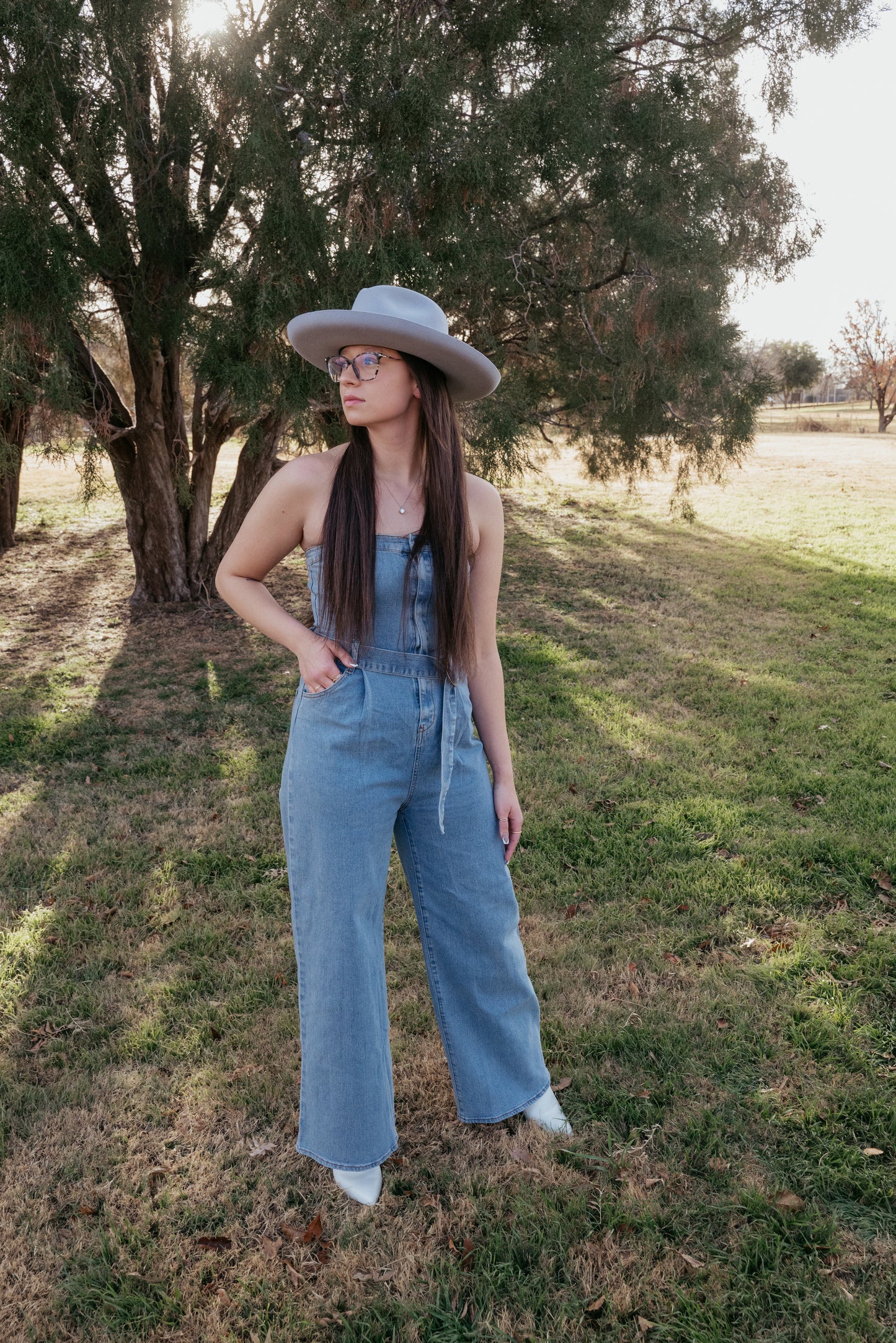 Wide Leg Denim Jumpsuit