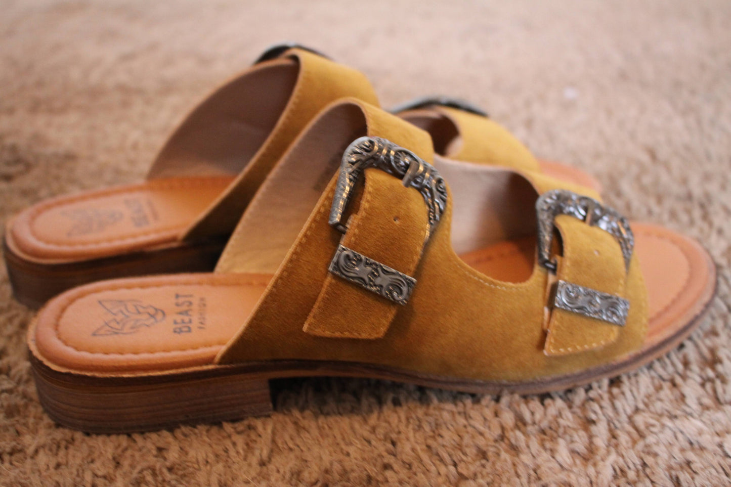 yellow buckle sandals