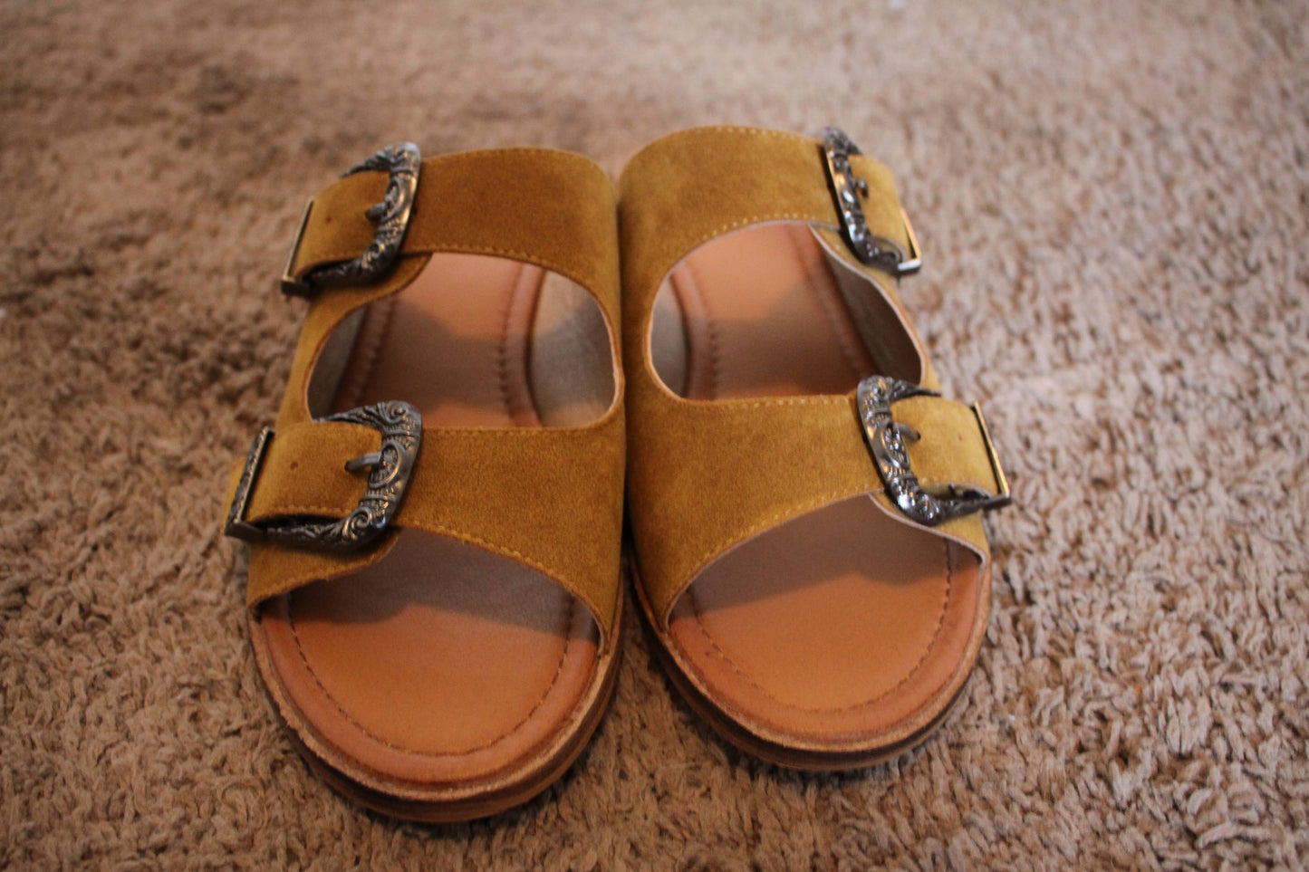 yellow buckle sandals