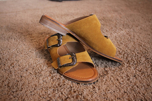 yellow buckle sandals