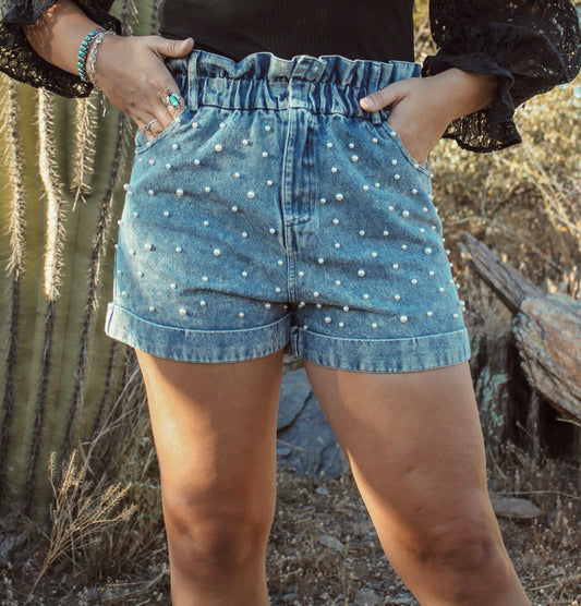 pearl studded shorts