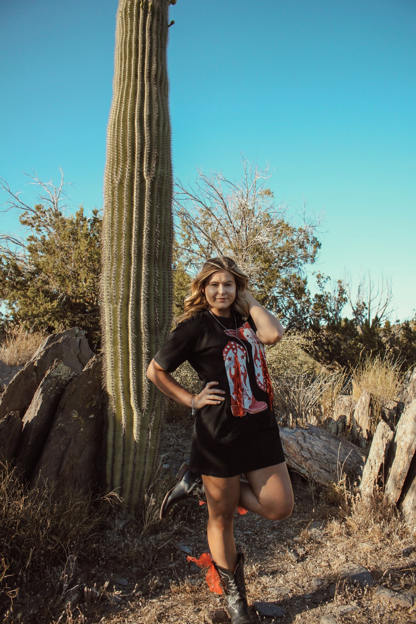 Sequin Western Cowboy Boots Graphic Dress