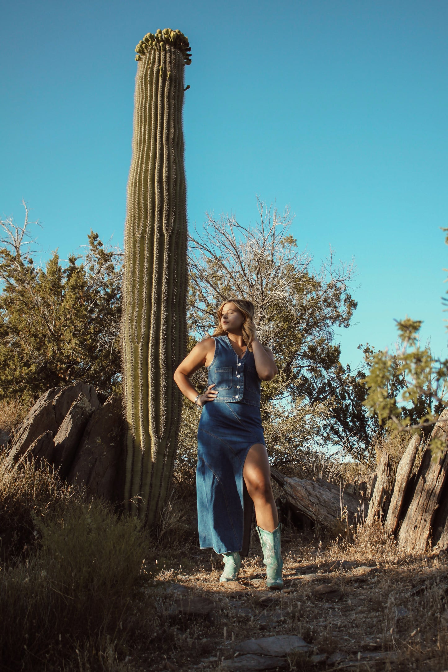 long slit denim skirt