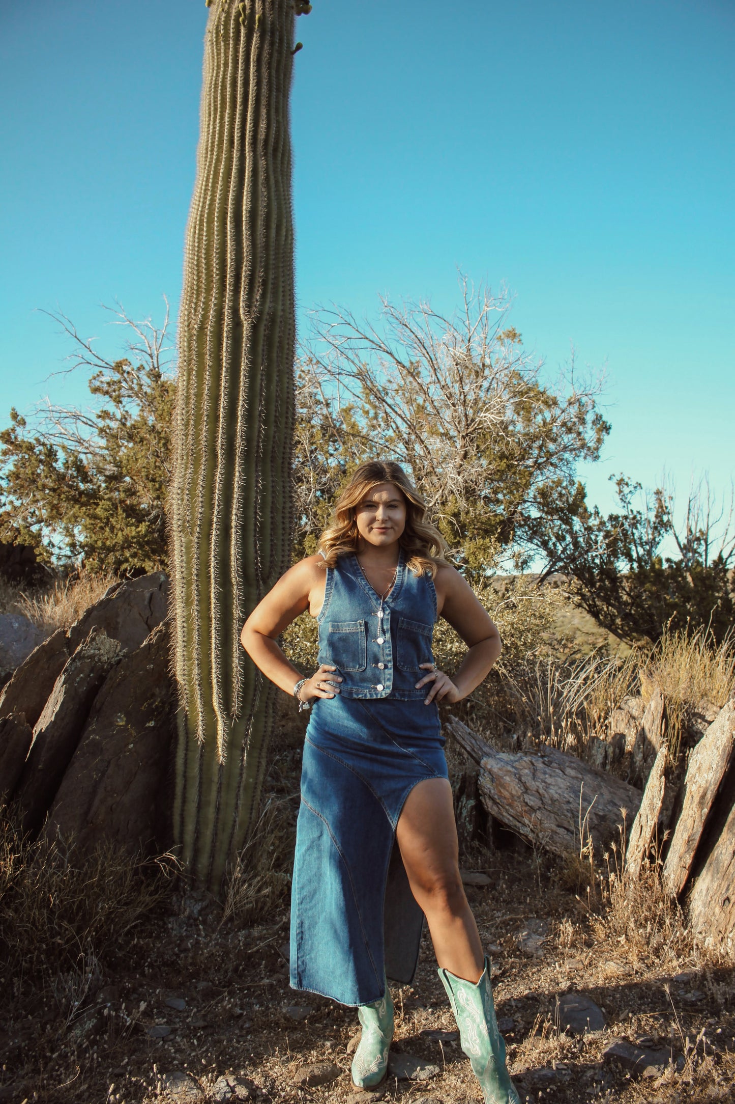 long slit denim skirt