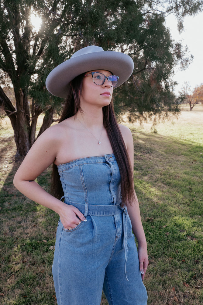 Wide Leg Denim Jumpsuit