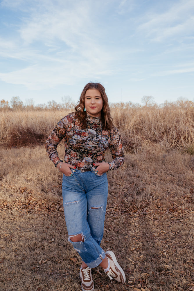 Floral Long Sleeve Mesh Top