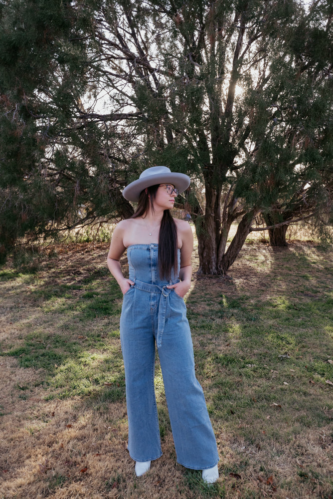 Wide Leg Denim Jumpsuit