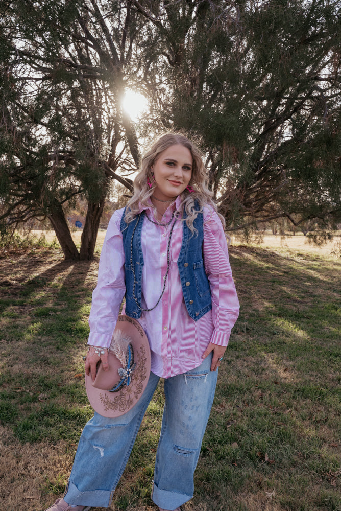 Button Down Western Denim Vest